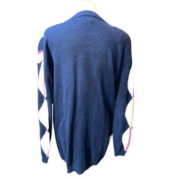 Concepts Button Down Geometric Multi Color Long Sleeve Navy Blue& White Cardigan - Picture 2 of 10